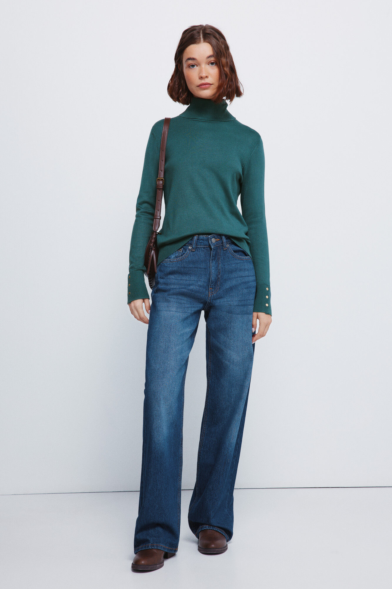 Springfield jersey de cuello alto con botones y pu&ntilde;os verde