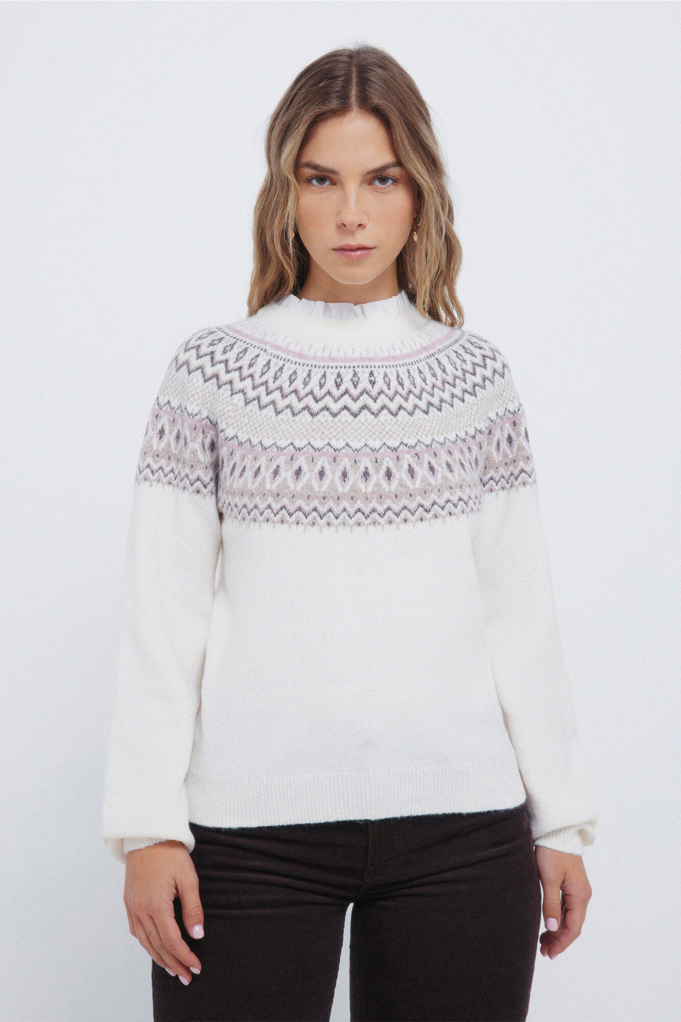 Springfield Jersey con cenefa jacquard y cuello combinado