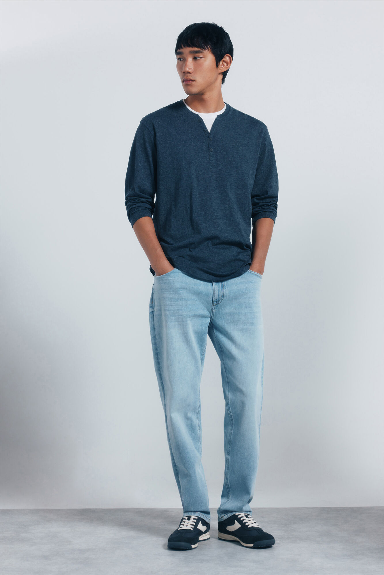Springfield playera Cuello redondo con botones de manga larga azul