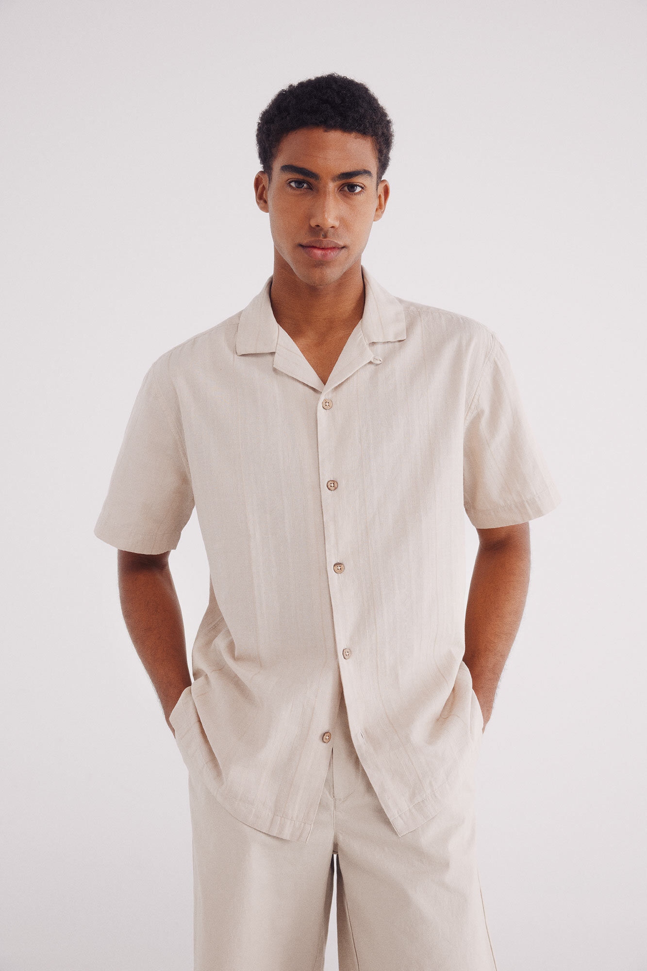 Springfield Camisa manga corta jacquard ligero beige