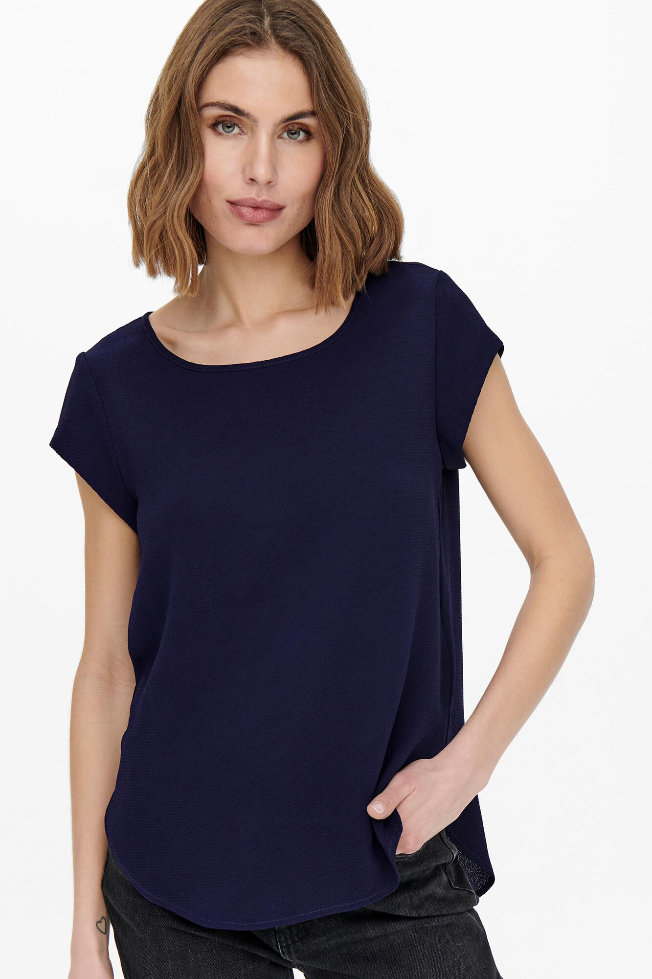 Only Playera lisa fluida azulado