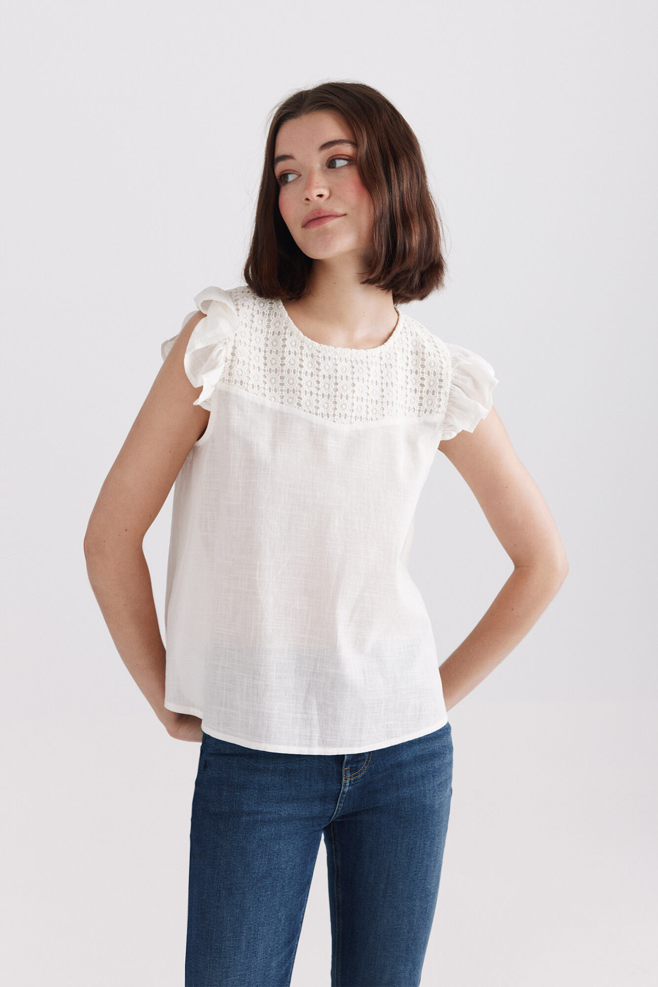 Springfield Blusa de crochet con volantes