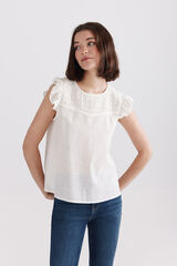 Springfield Blusa de crochet con volantes blanco