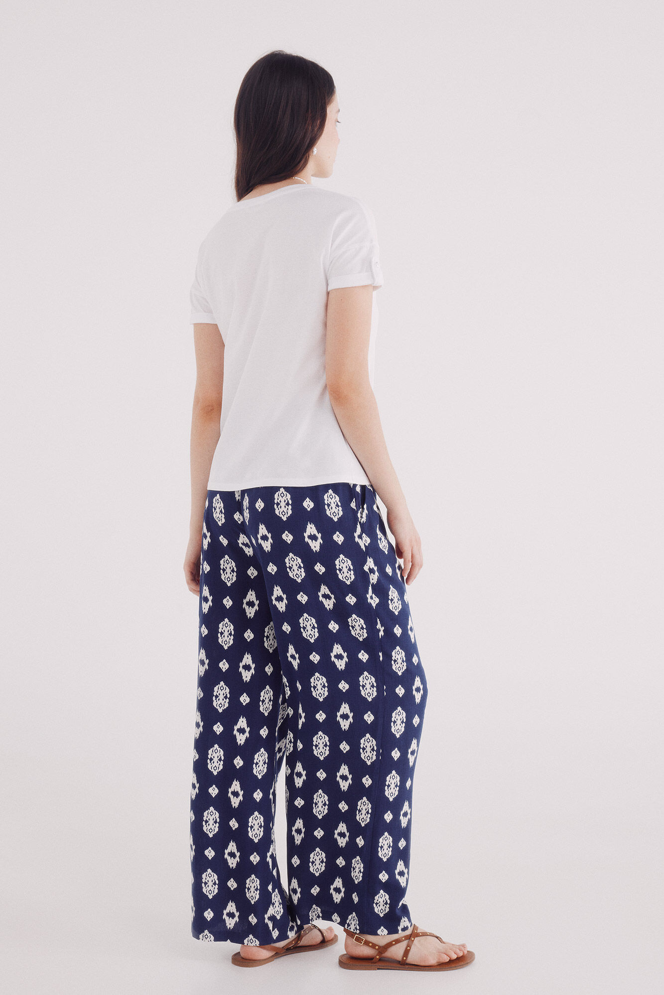 Springfield Pantal&oacute;n fluido palazzo estampado marino