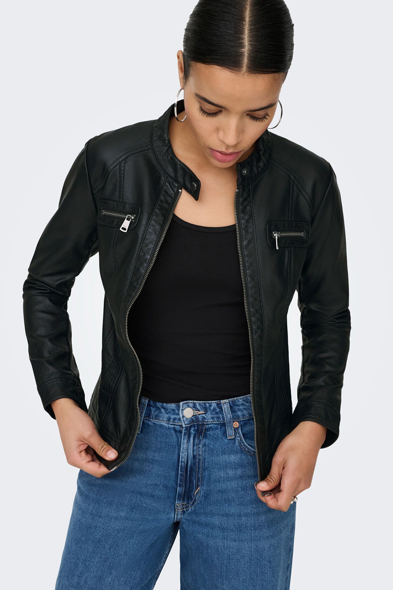 Only Chamarra biker piel vegana negro