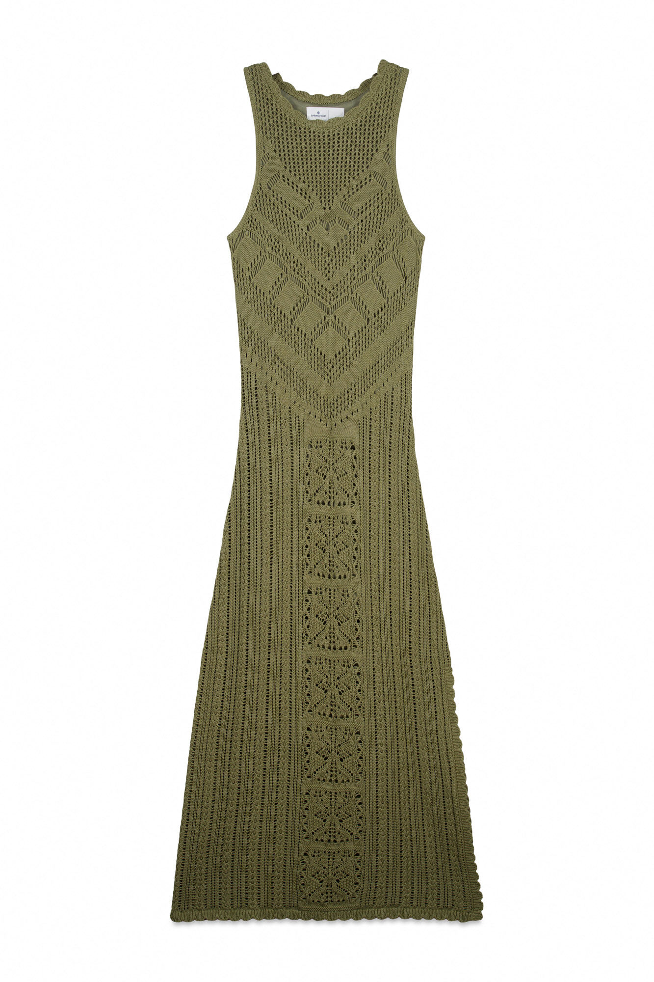 Springfield Vestido midi de punto calado kaki