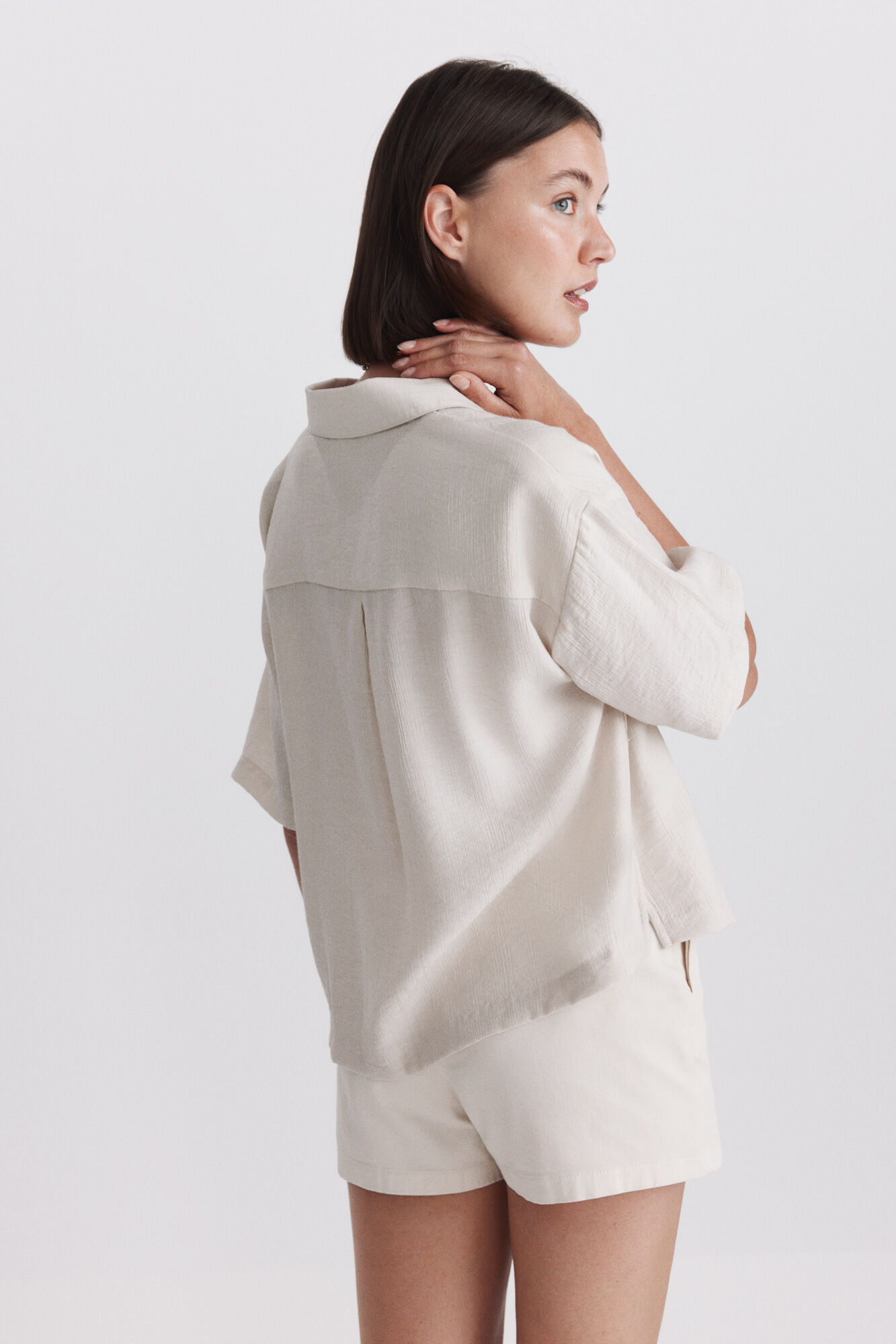 Springfield Camisa fluida de manga corta beige
