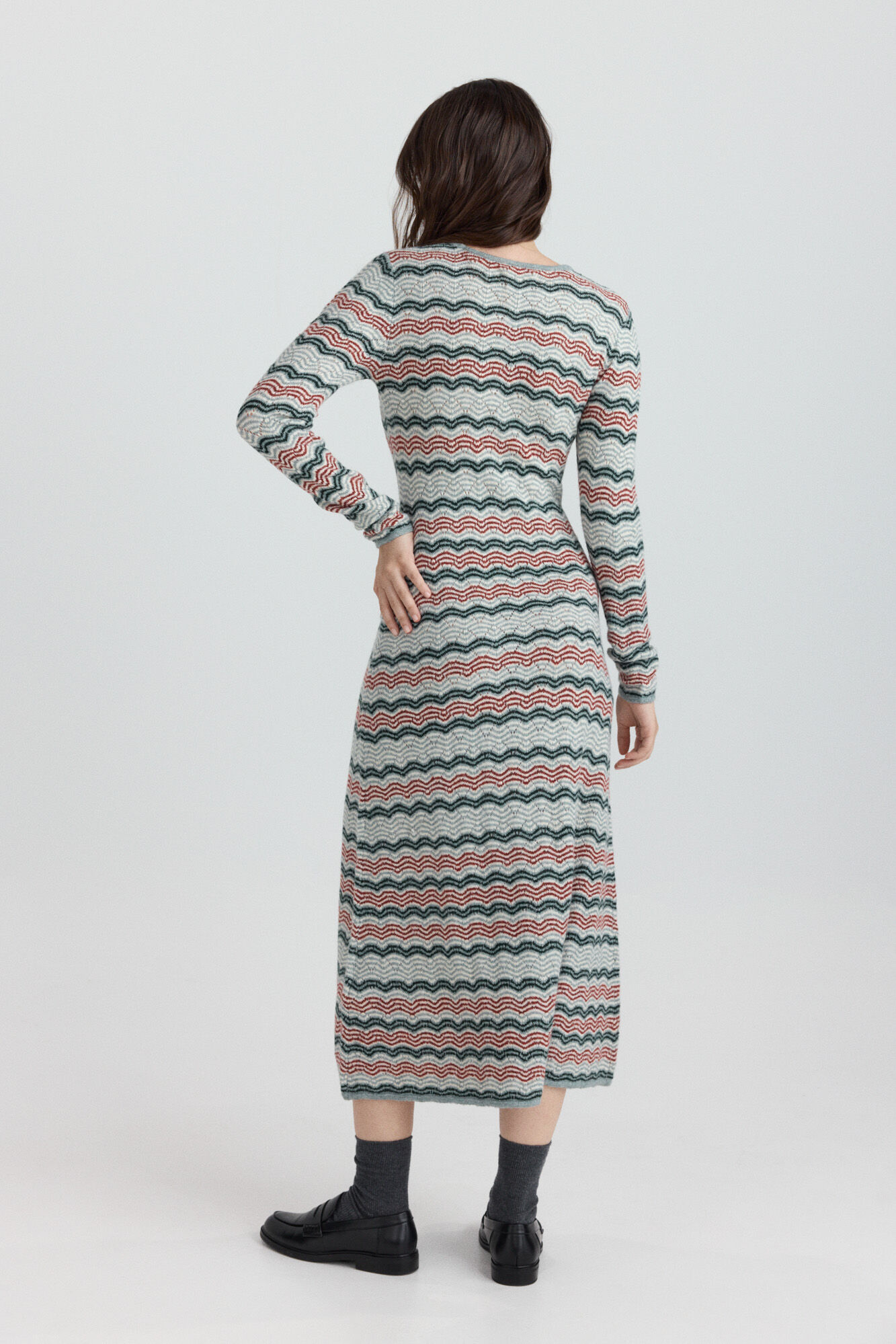 Springfield Vestido midi de rayas onduladas verde