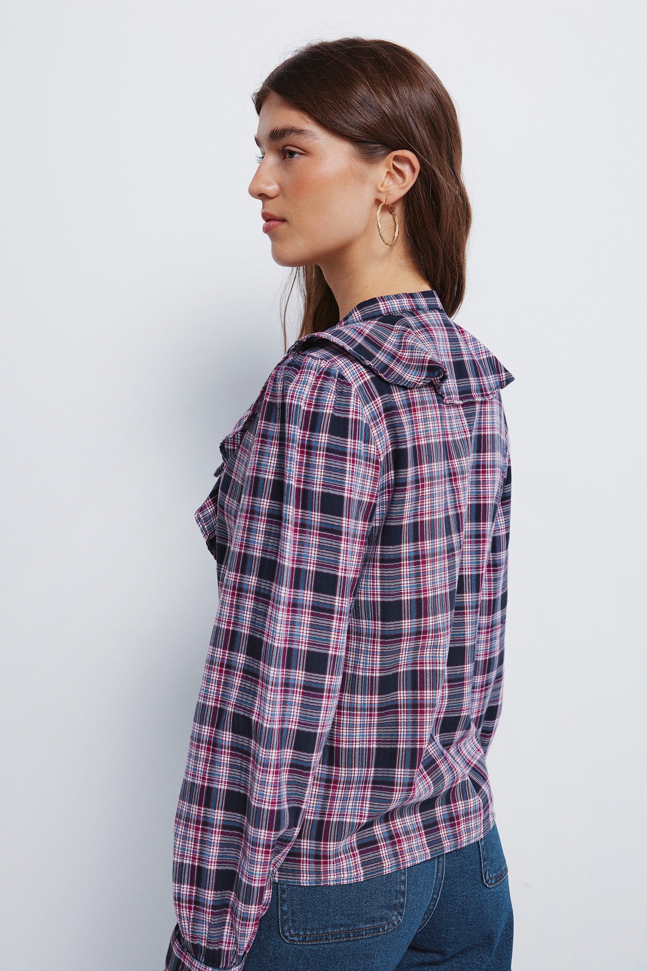 Springfield Blusa cuadros volante marino