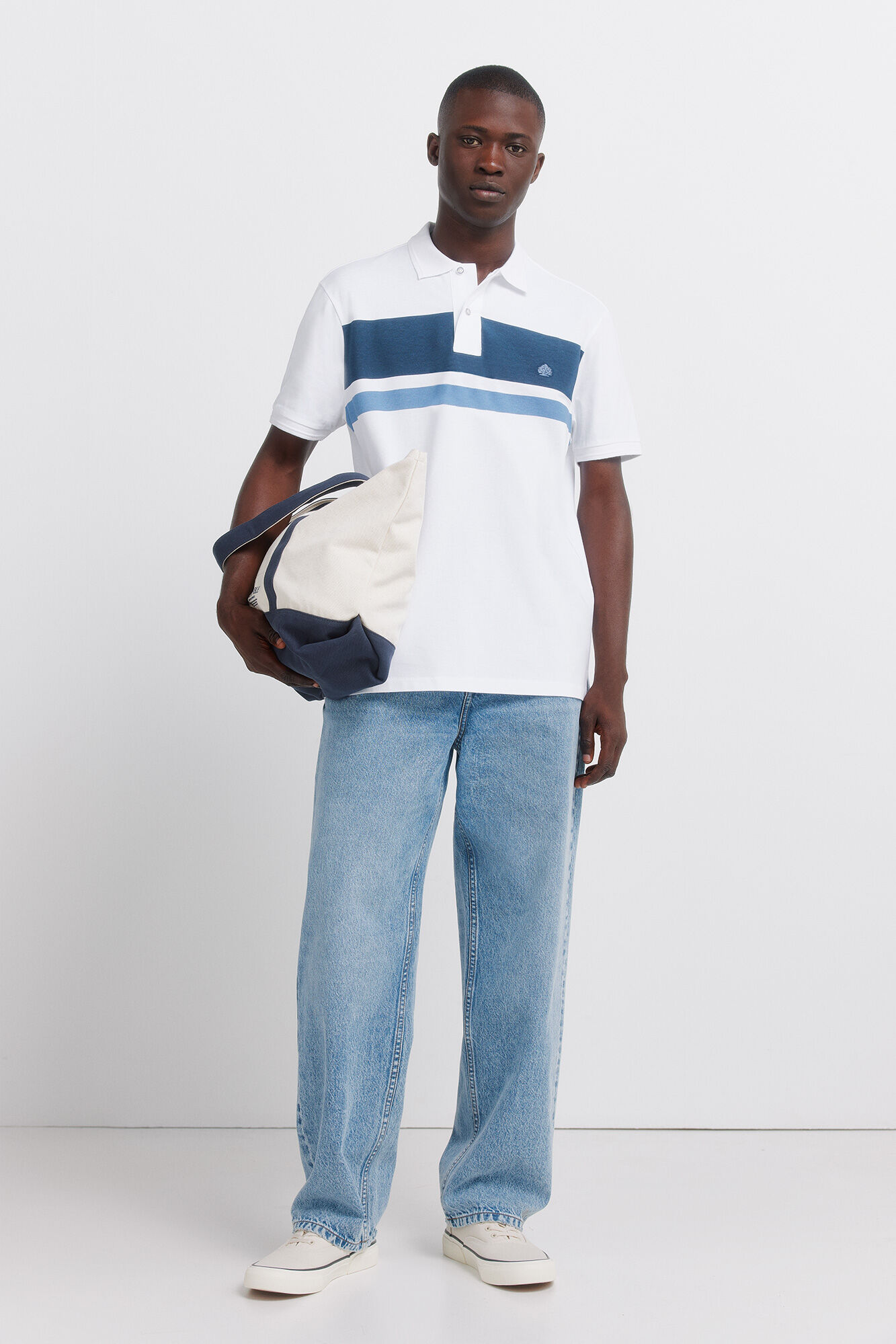 Springfield Polo de piqu&eacute; de rayas estampadas regular fit azulado