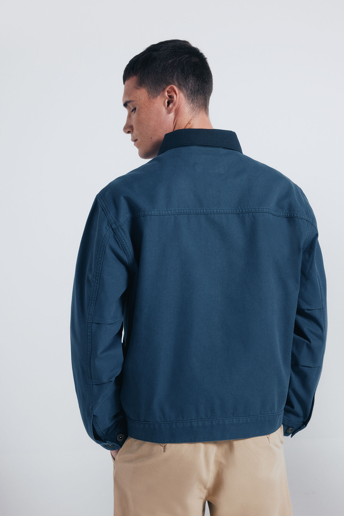 Springfield Chamarra algod&oacute;n lavada contraste azul indigo