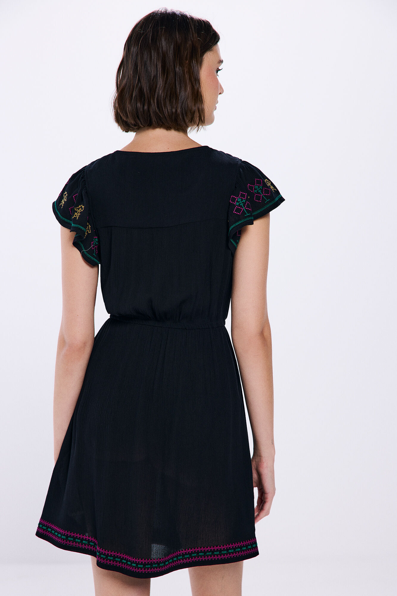 Springfield Vestido corto bordados bambula negro