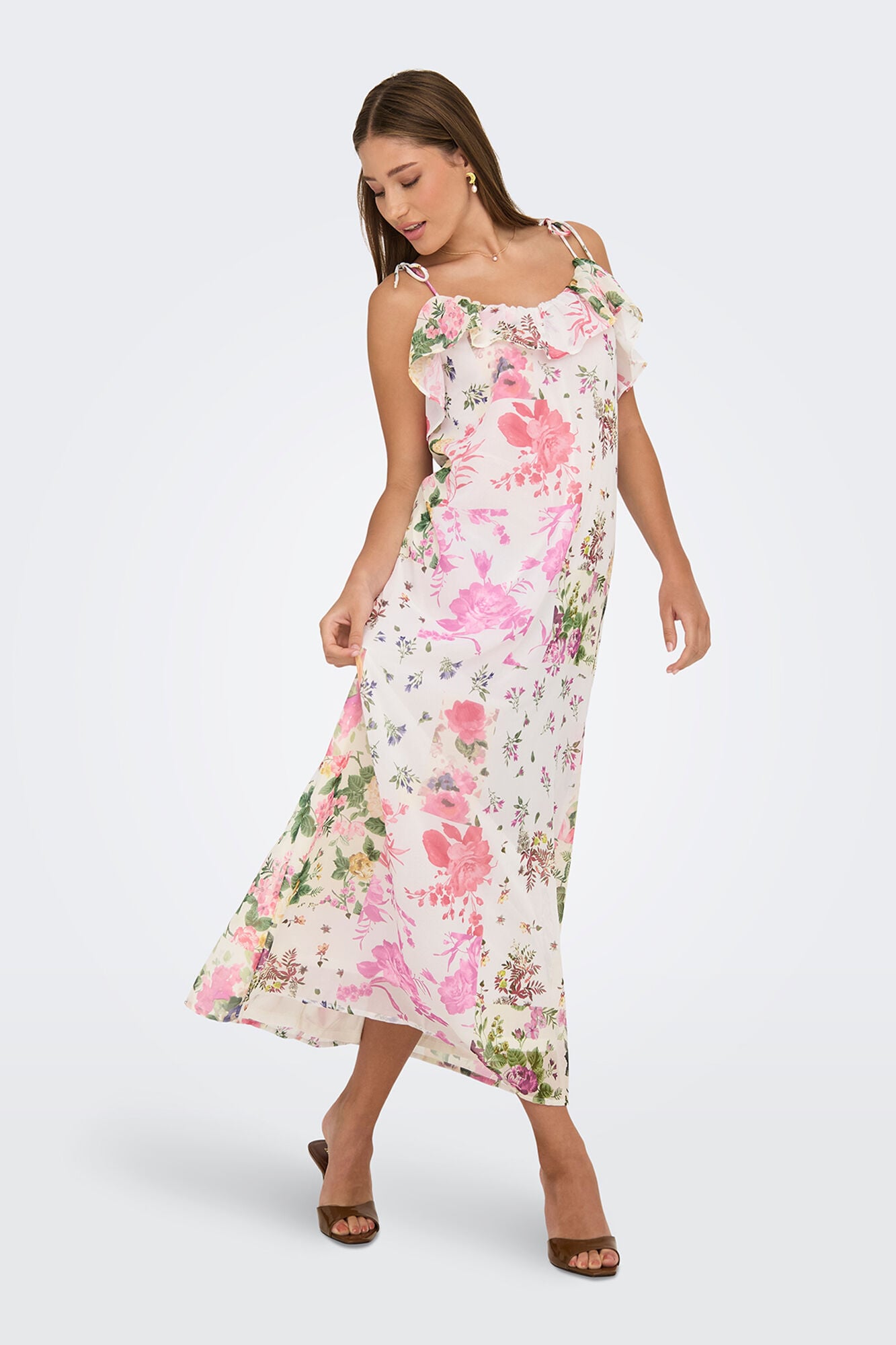 Only Vestido midi estampado floral blanco