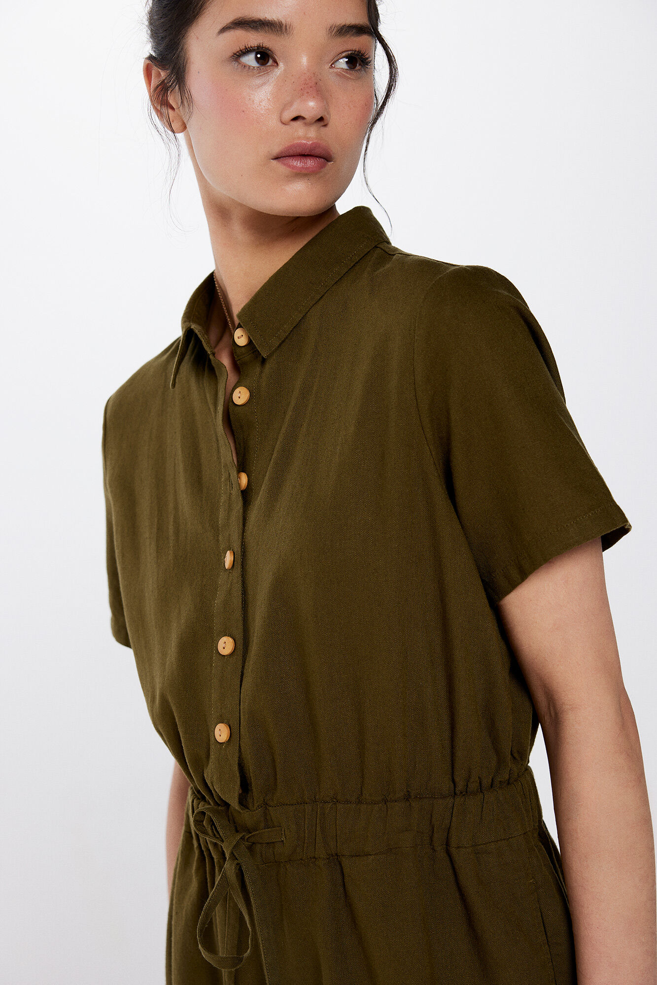 Springfield Jumpsuit corto camisero lino azulado