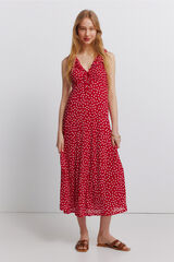 Springfield Vestido con volantes y lazo en el escote rojo