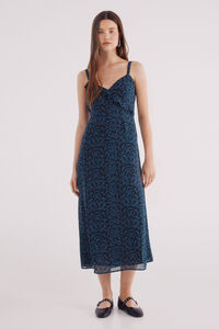 Springfield Vestido midi escote volante estampado