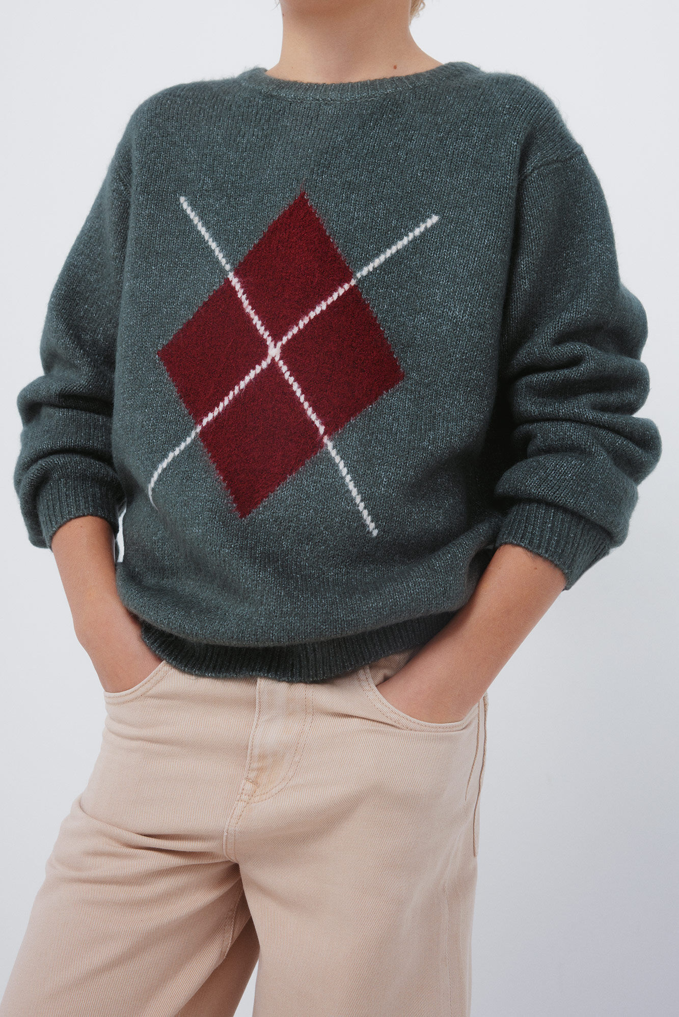 Springfield Kids Jersey caqui con estampado de rombos para ni&ntilde;o caza oscuro