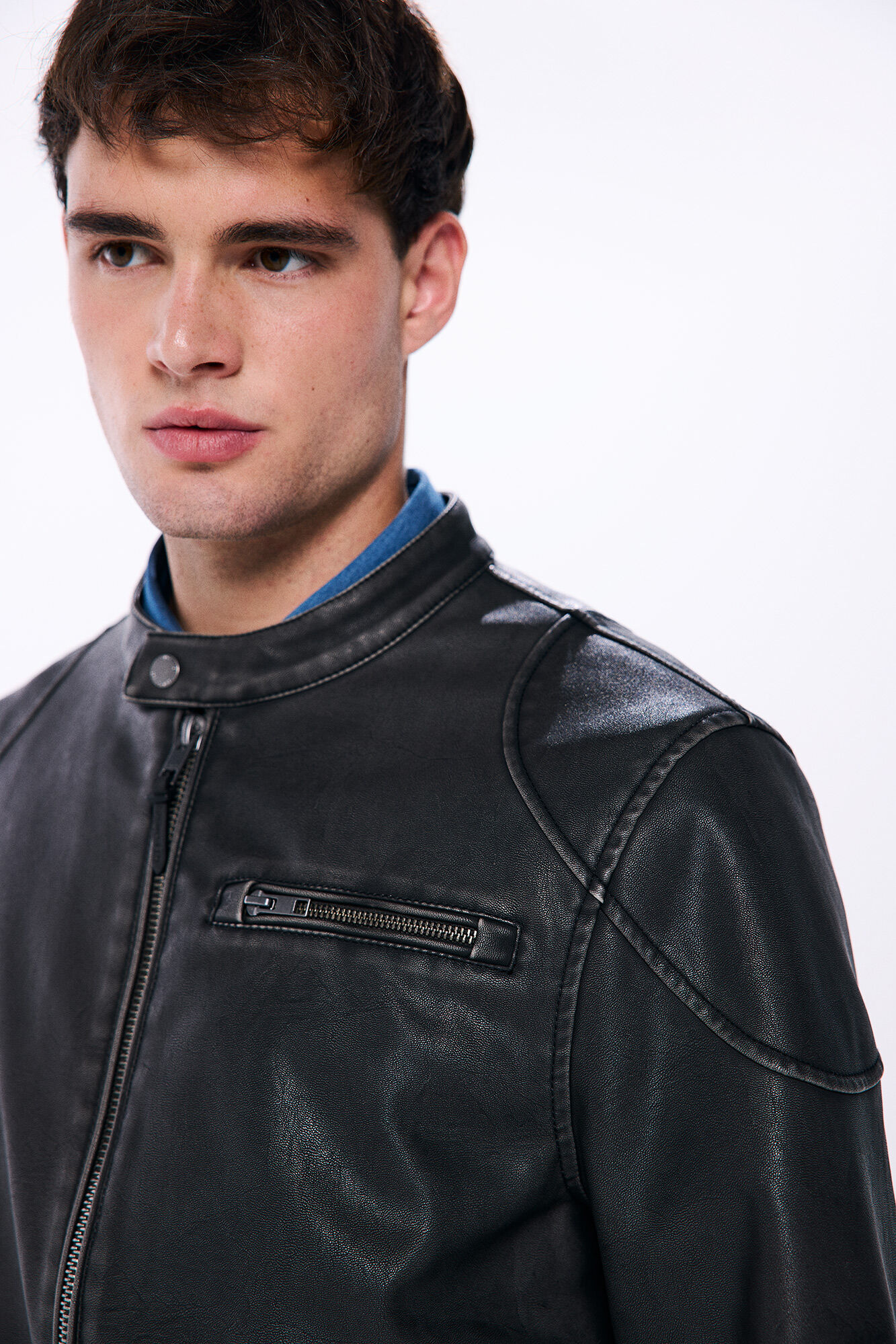 Springfield Chamarra motera efecto piel lavada estampado