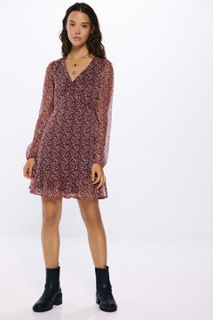 Springfield Vestido corto escote frunces estampado rosa