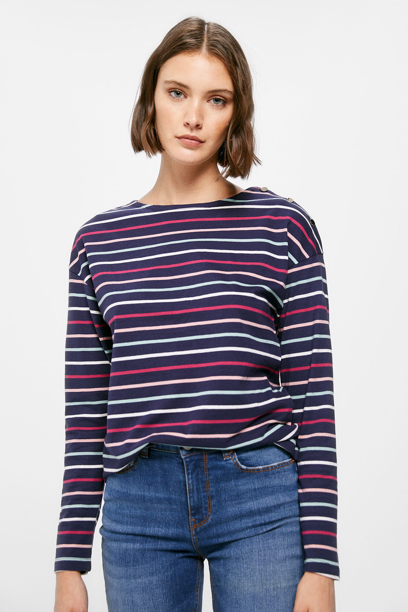 Playera rayas mujer sales