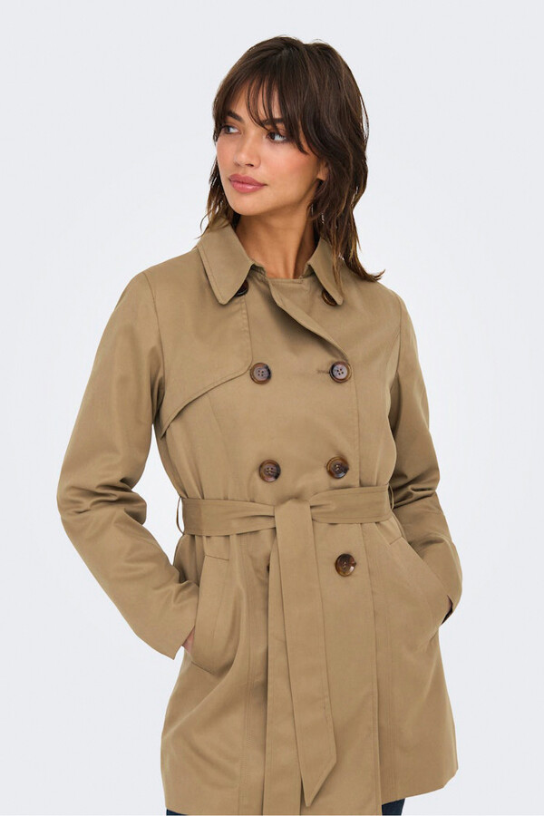 Only Gabardina midi con cinturón café