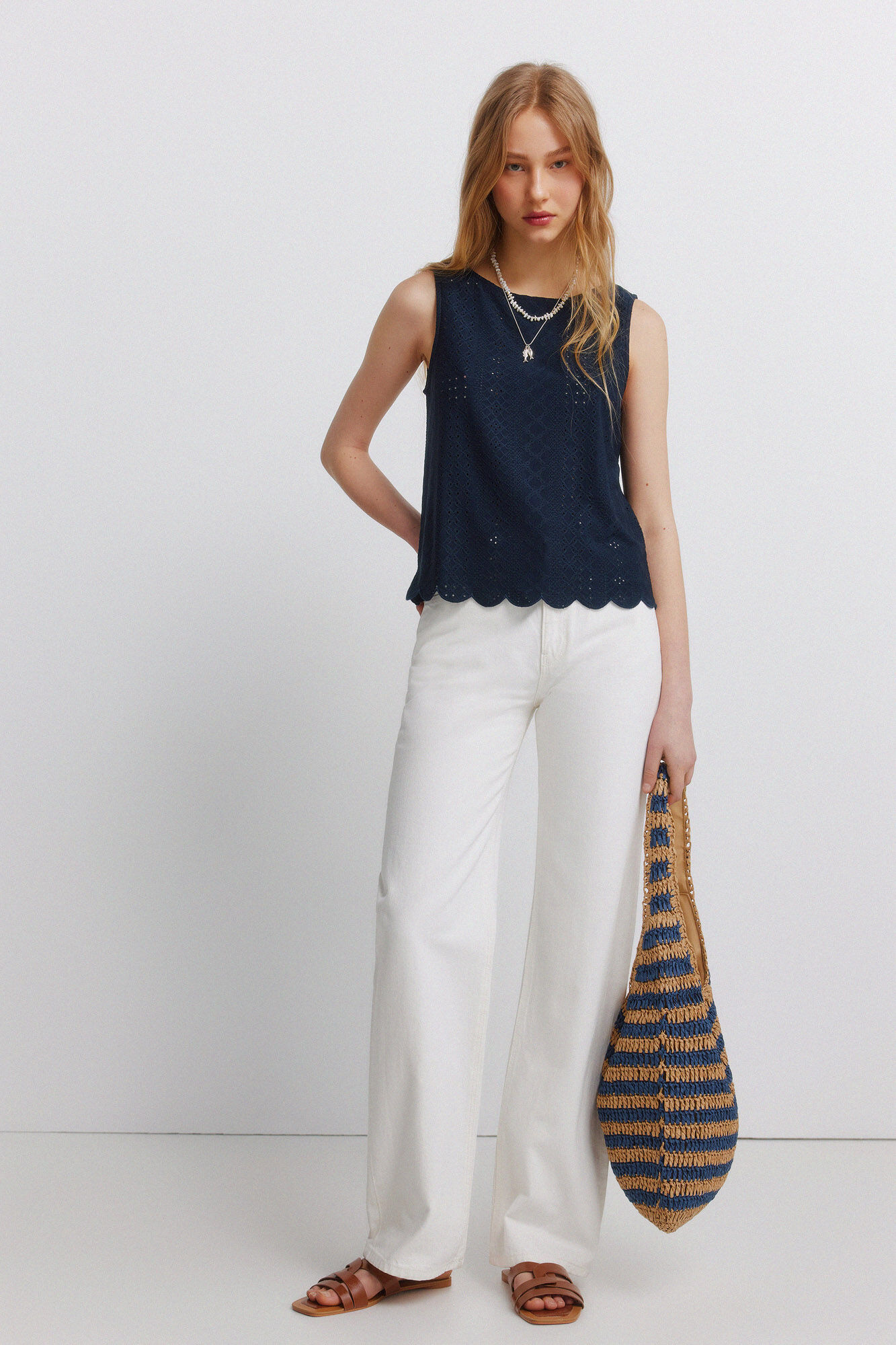 Springfield Playera de tirantes crochet azul