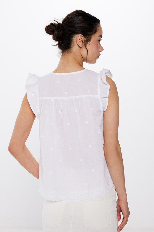 Springfield Blusa Bordados Volantes Hombros natural