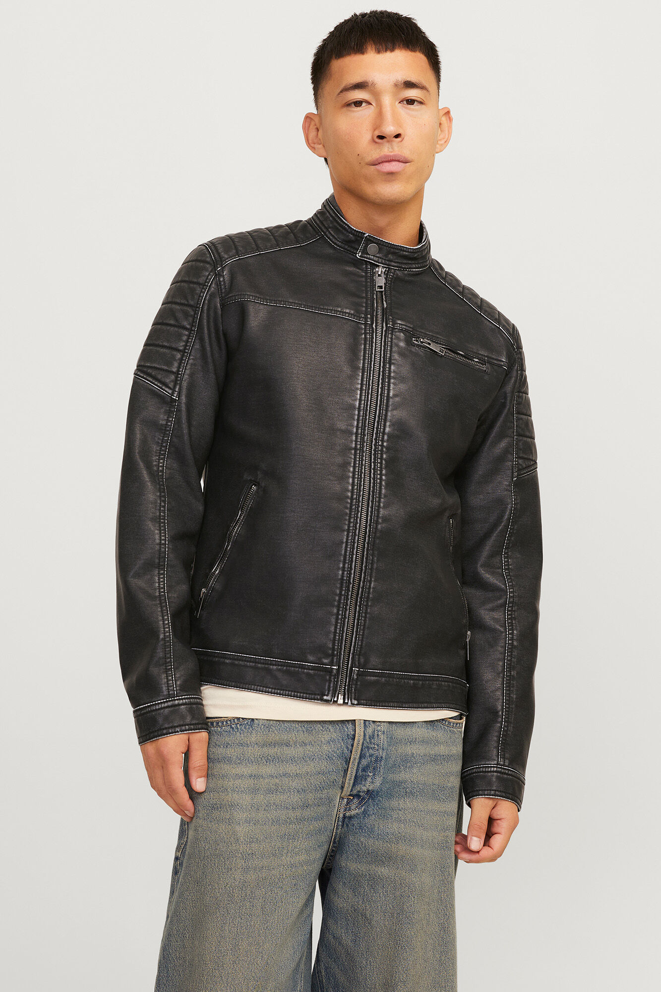 Jack & Jones Chamarra motera efecto lavado