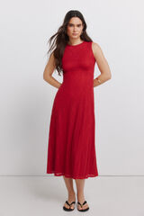 Springfield Vestido midi de tirantes bordado rojo