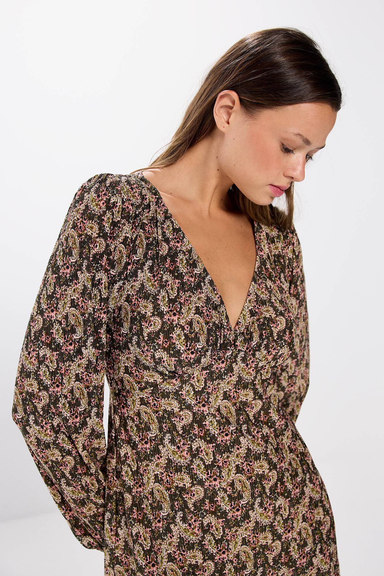 Springfield Vestido midi flores difuminadas marfil