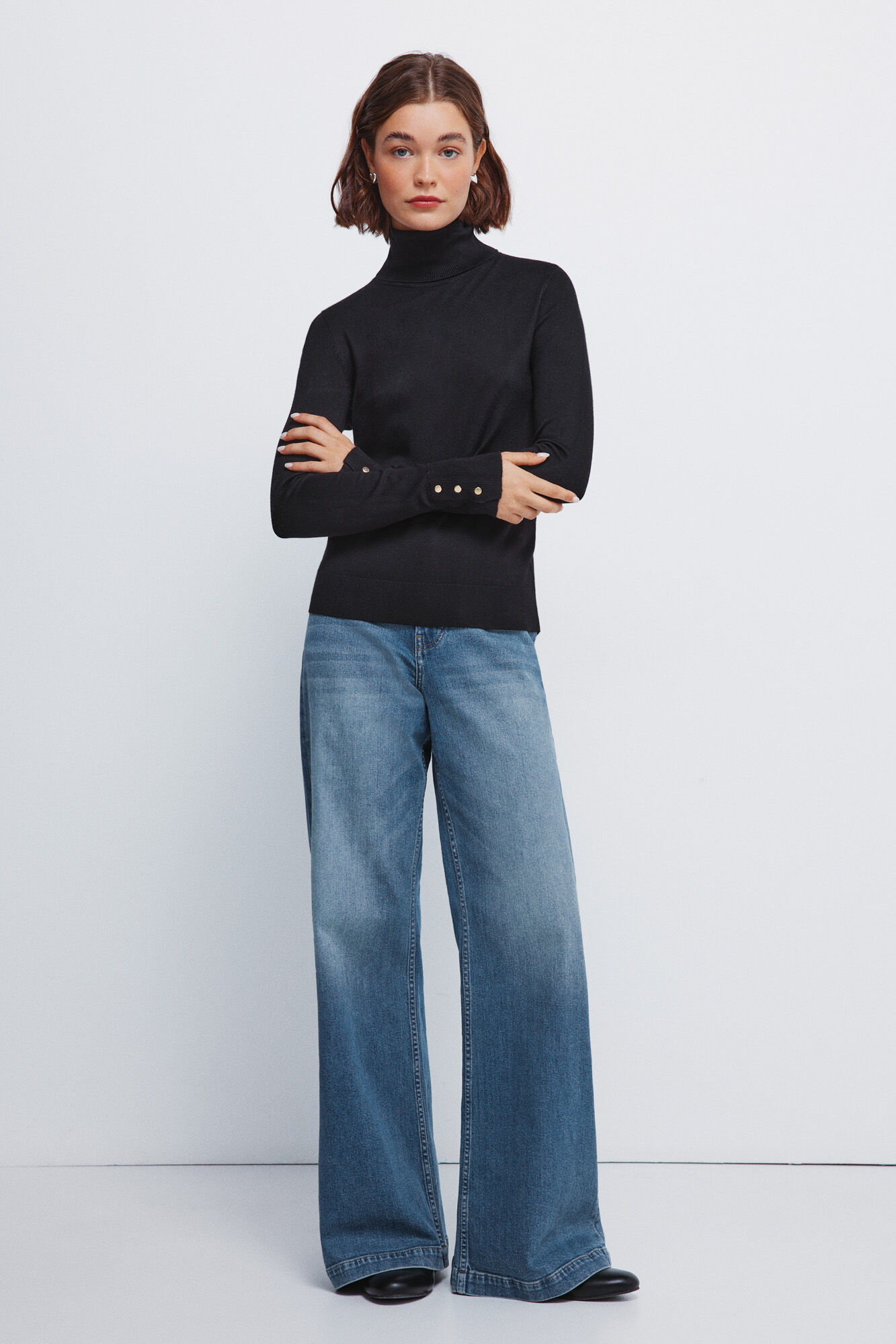 Springfield jersey de cuello alto con botones y pu&ntilde;os negro