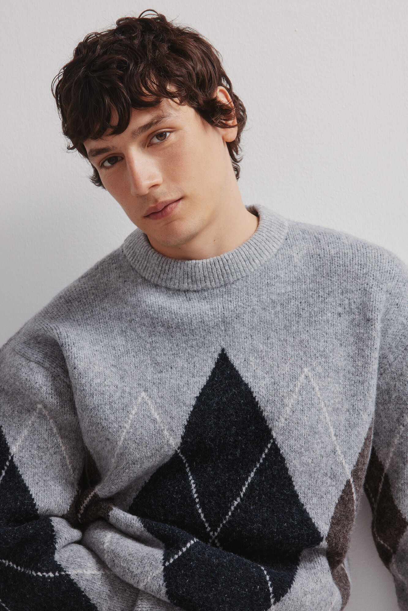 Springfield Jersey elegante con estampado de diamantes gris