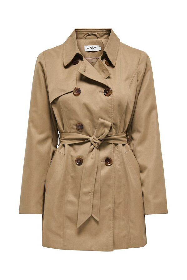 Only Gabardina midi con cinturón café