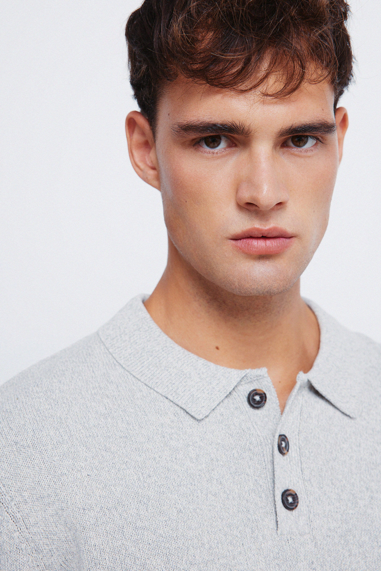 Springfield Jersey de cuello polo con botones gris