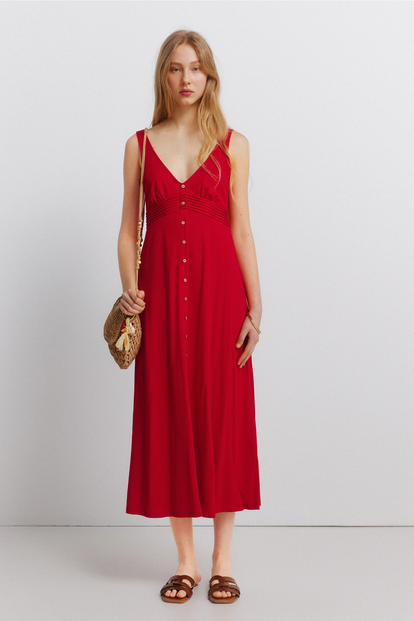 Springfield Vestido midi de tirantes rom&aacute;ntico
