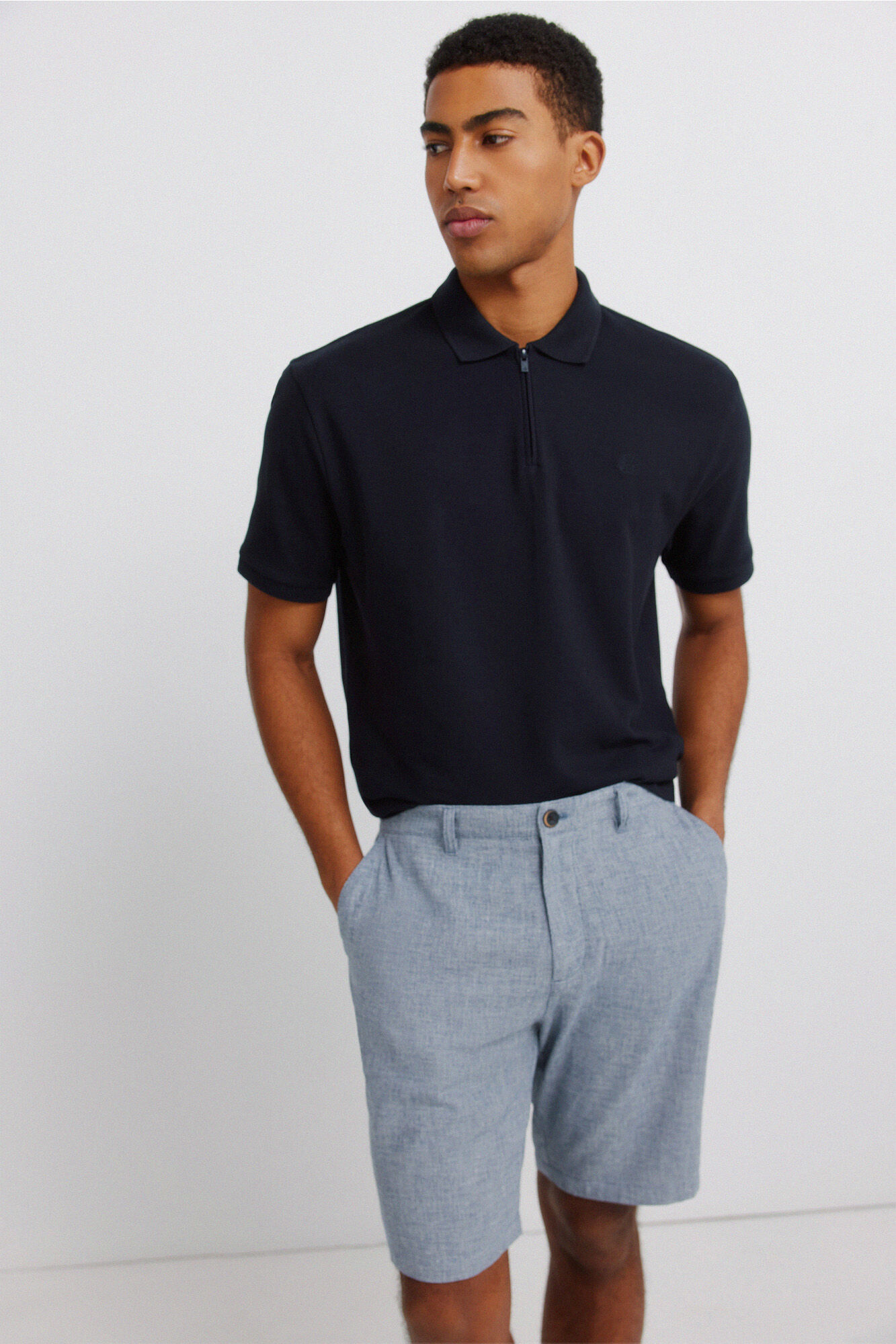 Springfield Bermudas dobby comfort fit de lino azul mezcla