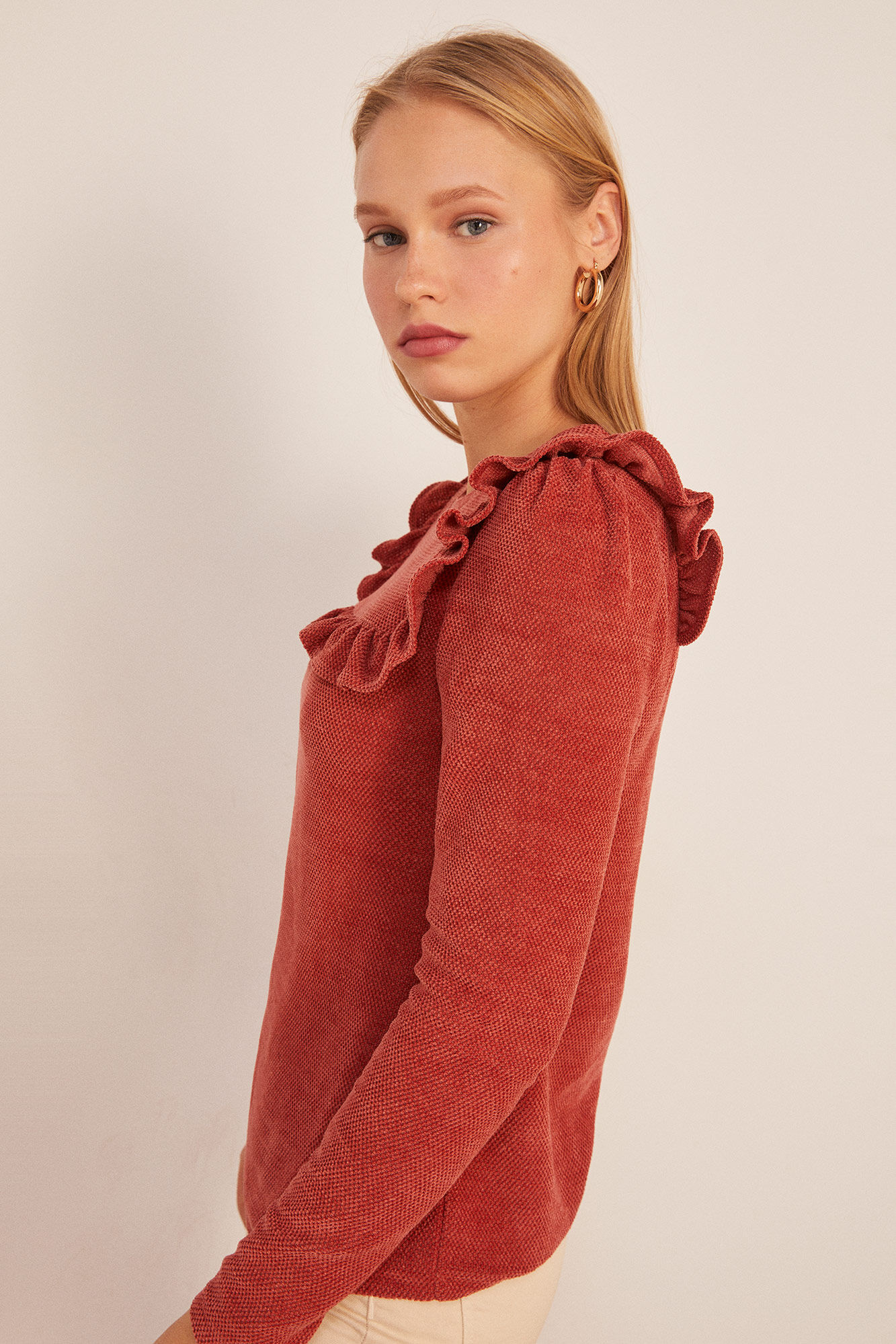 Springfield Playera Chenilla Volante Canes&uacute; naranja