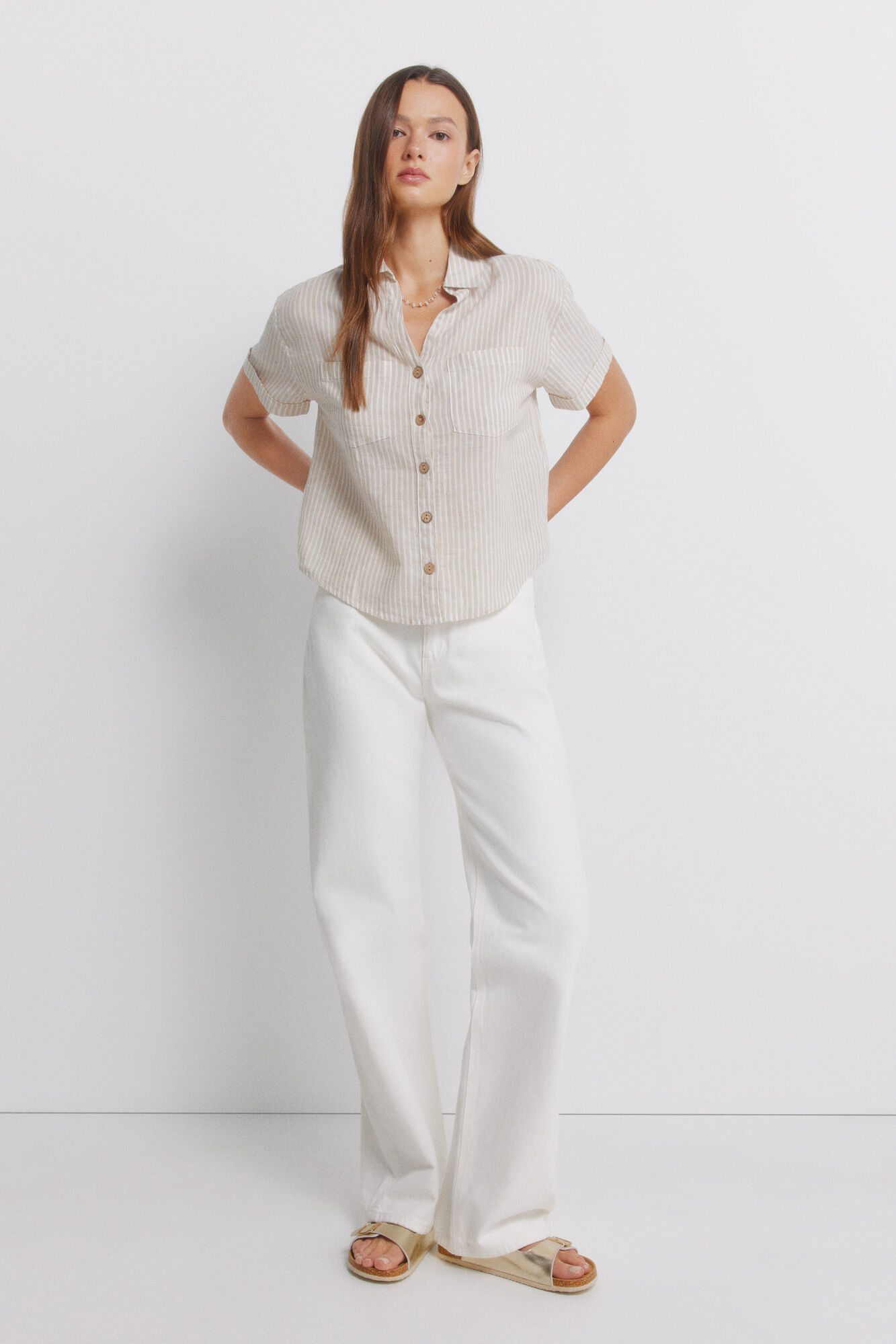 Springfield Camisa de lino de manga corta