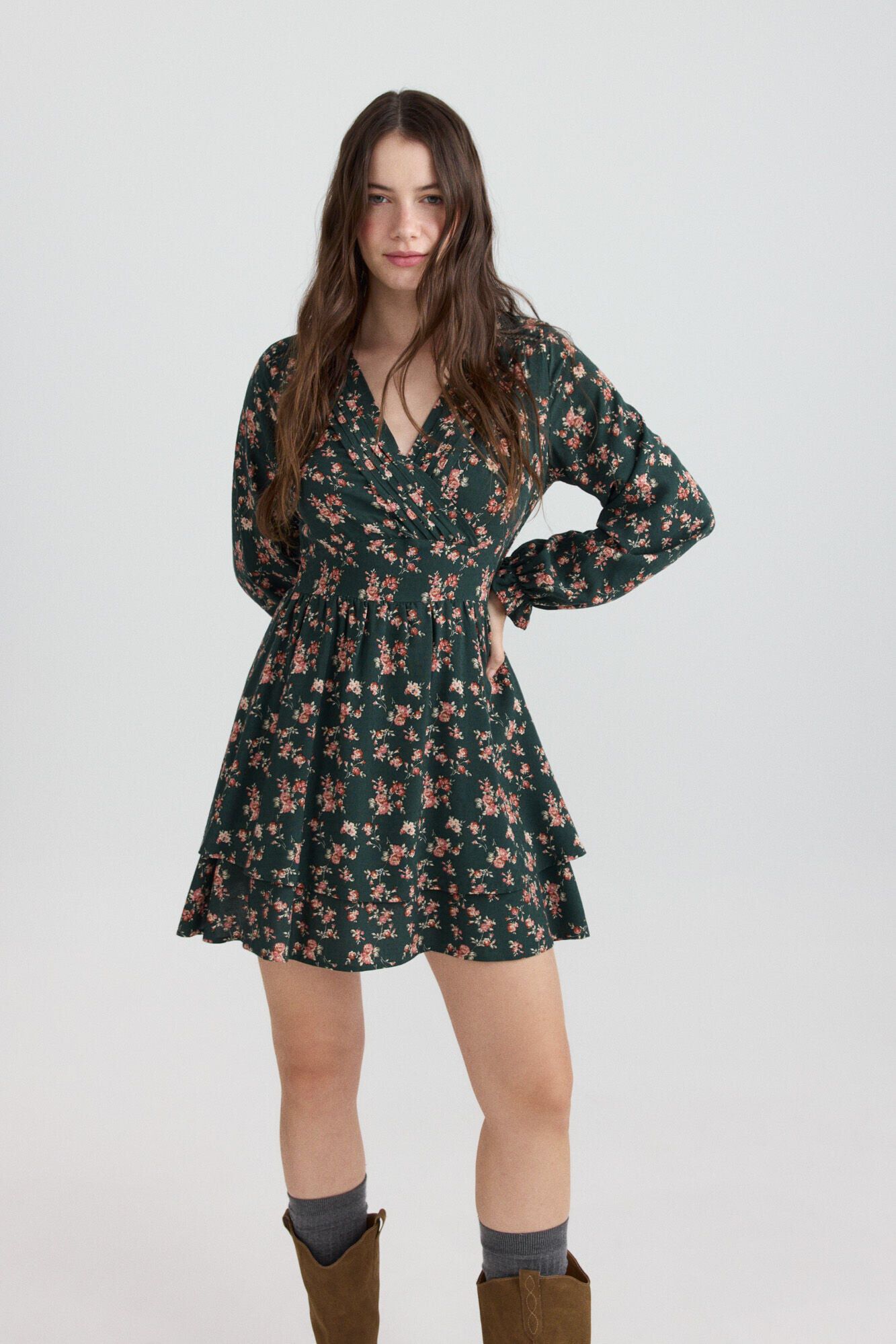Springfield Vestido corto estampado con volantes