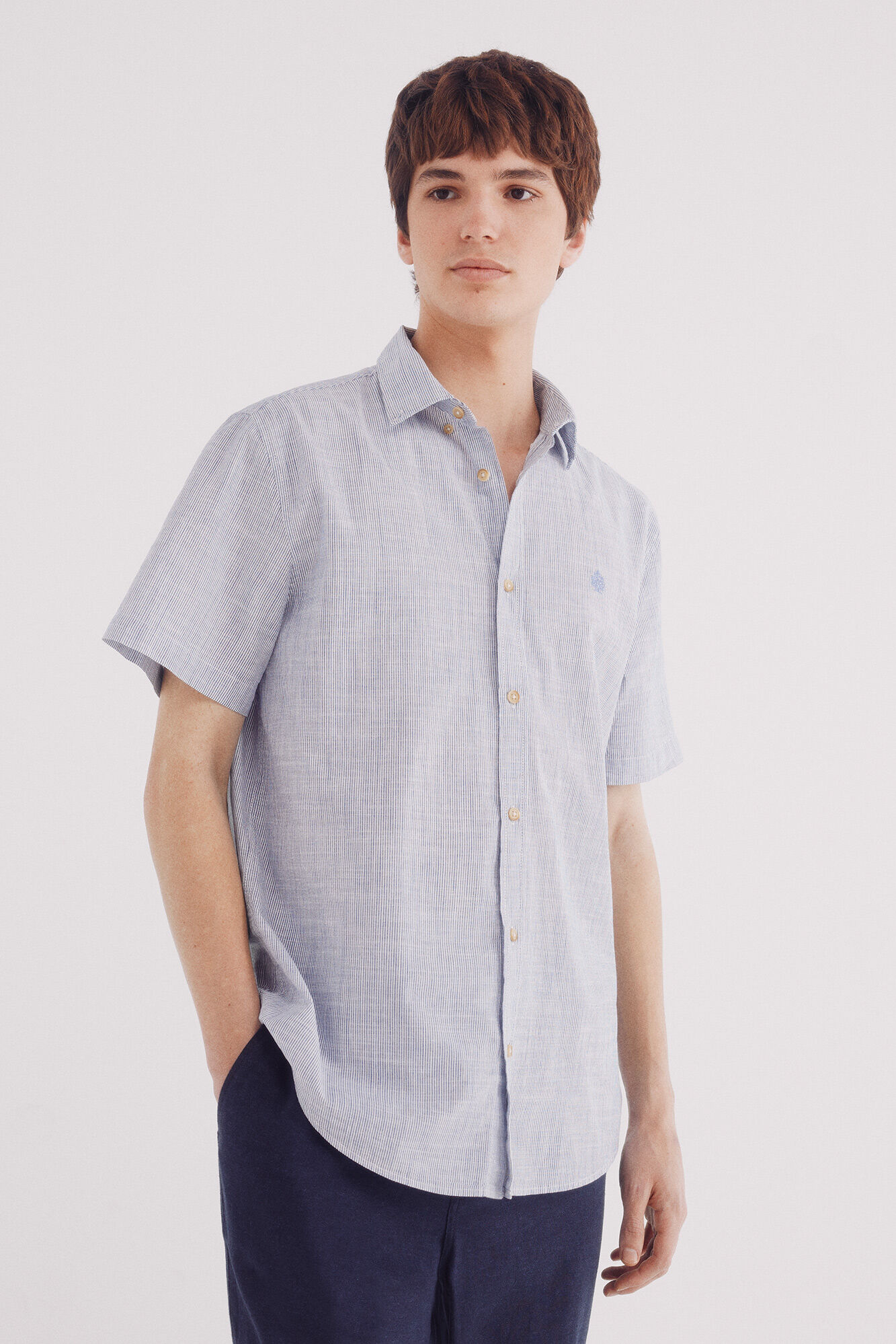 Springfield Camisa manga corta algod&oacute;n slub microrraya