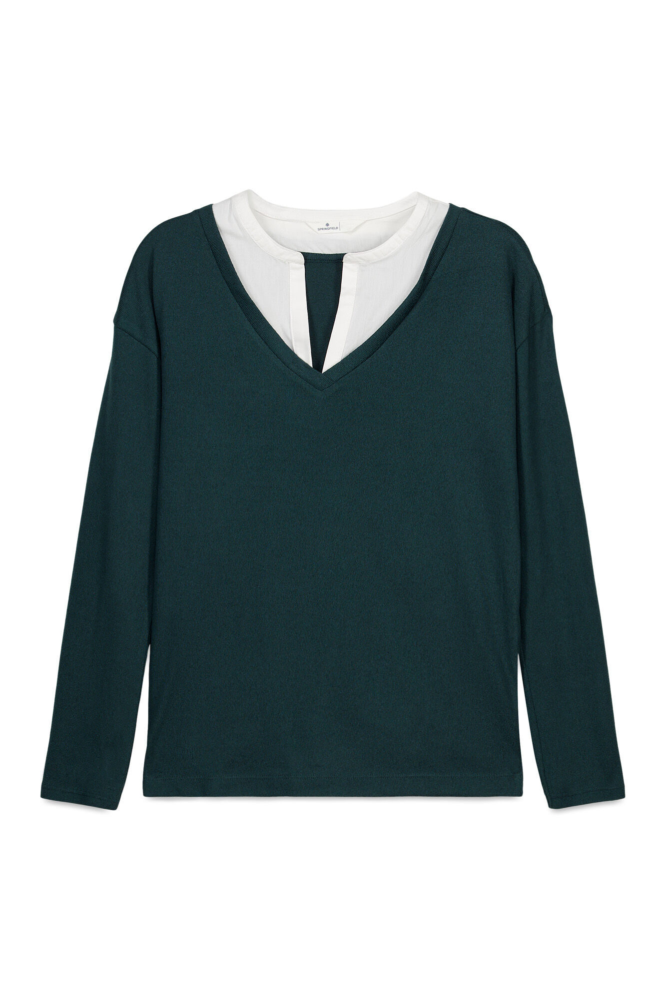 Springfield Playera manga larga escote en pico verde