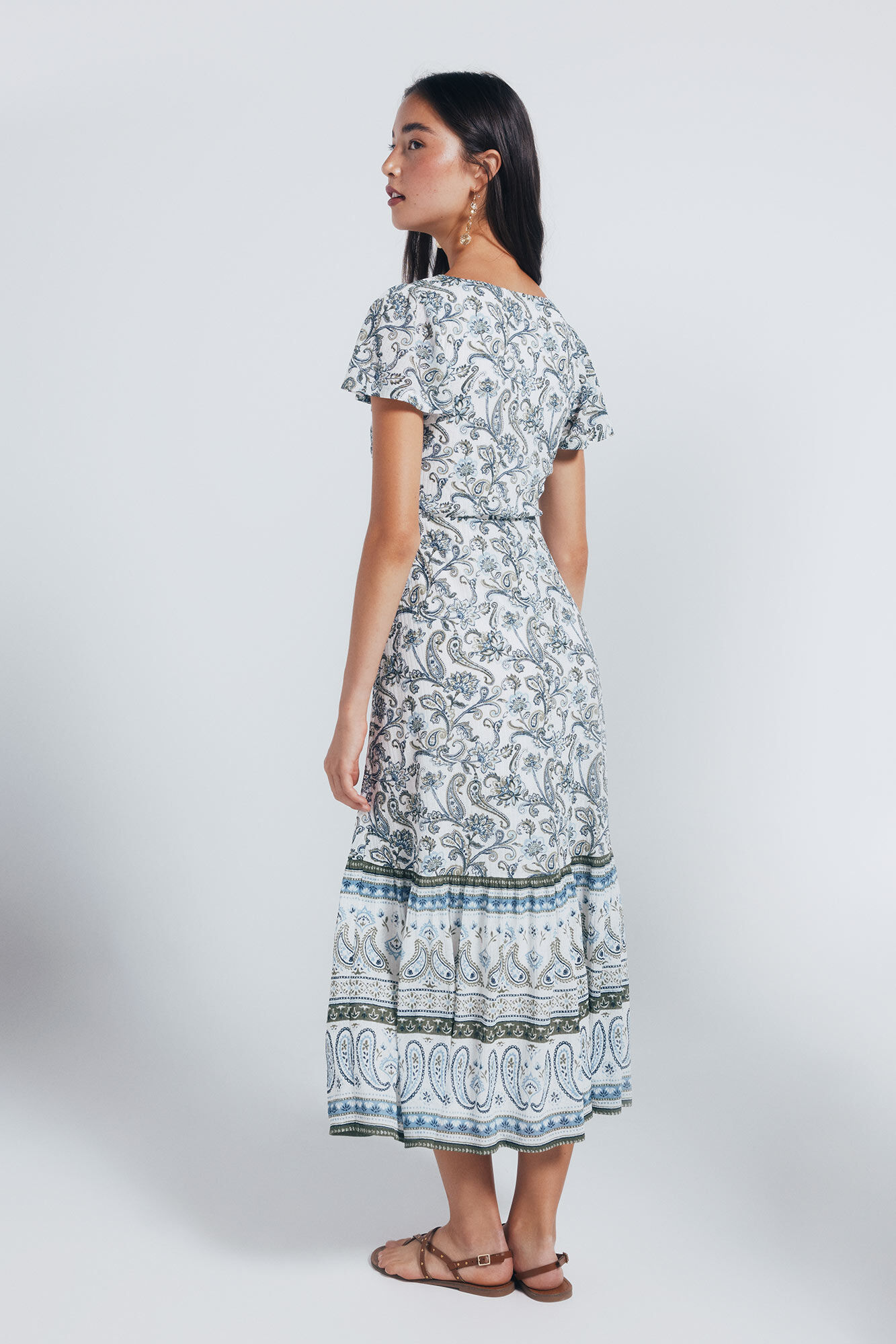 Springfield Vestido midi estampado cenefas blanco