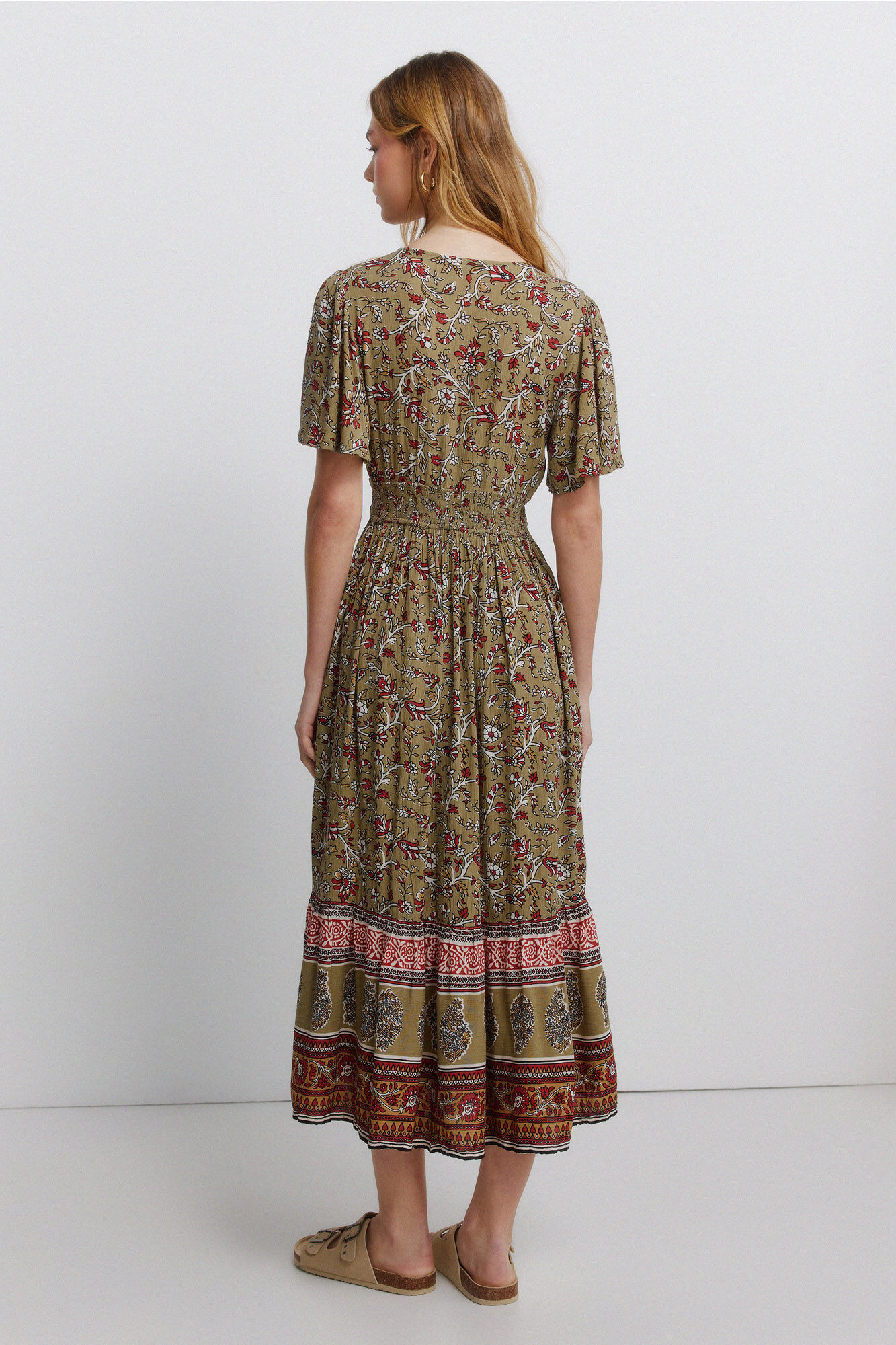 Springfield Vestido con escote de espejitos kaki