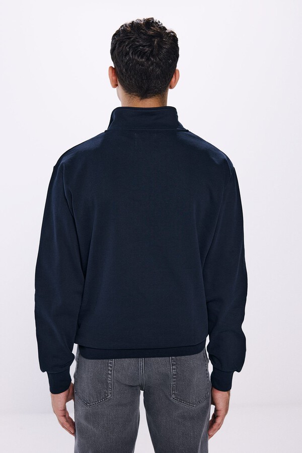 Springfield Sudadera básica cuello camionero azul