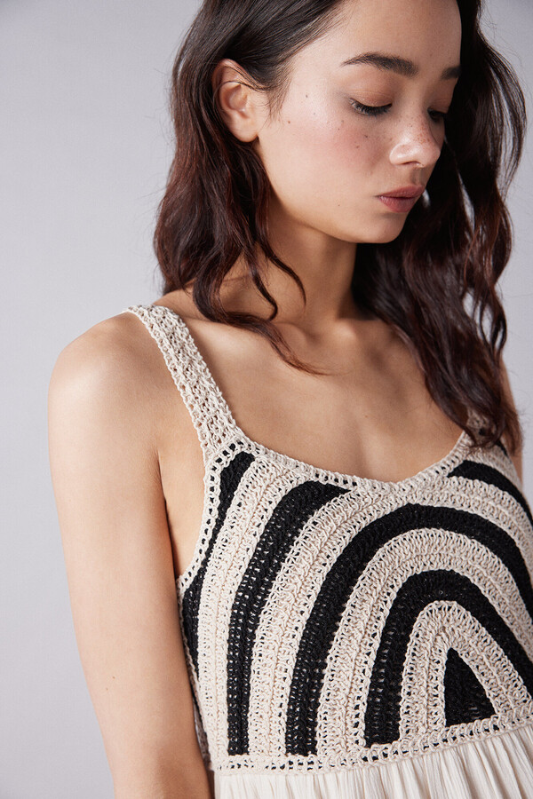 Springfield Vestido midi combinado crochet beige