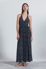 Springfield Vestido midi escote halter estampado geométrico negro