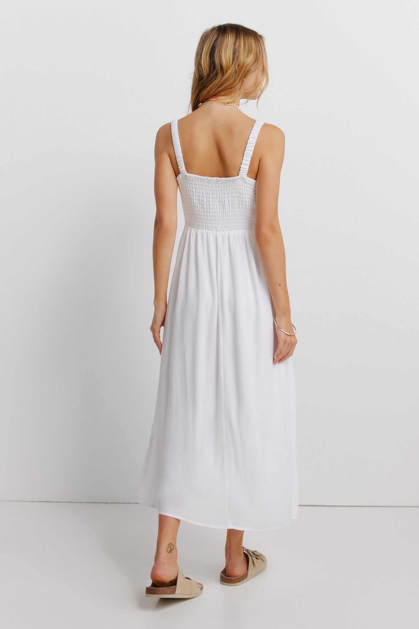 Springfield Vestido midi de tirantes de crochet natural