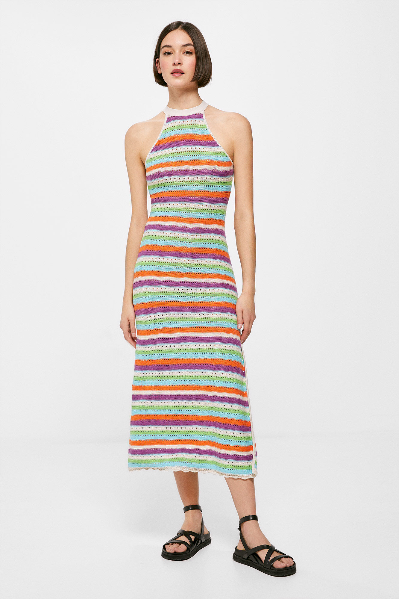 Springfield Vestido Midi Punto Rayas verde