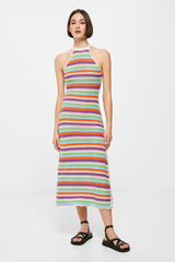 Springfield Vestido Midi Punto Rayas verde