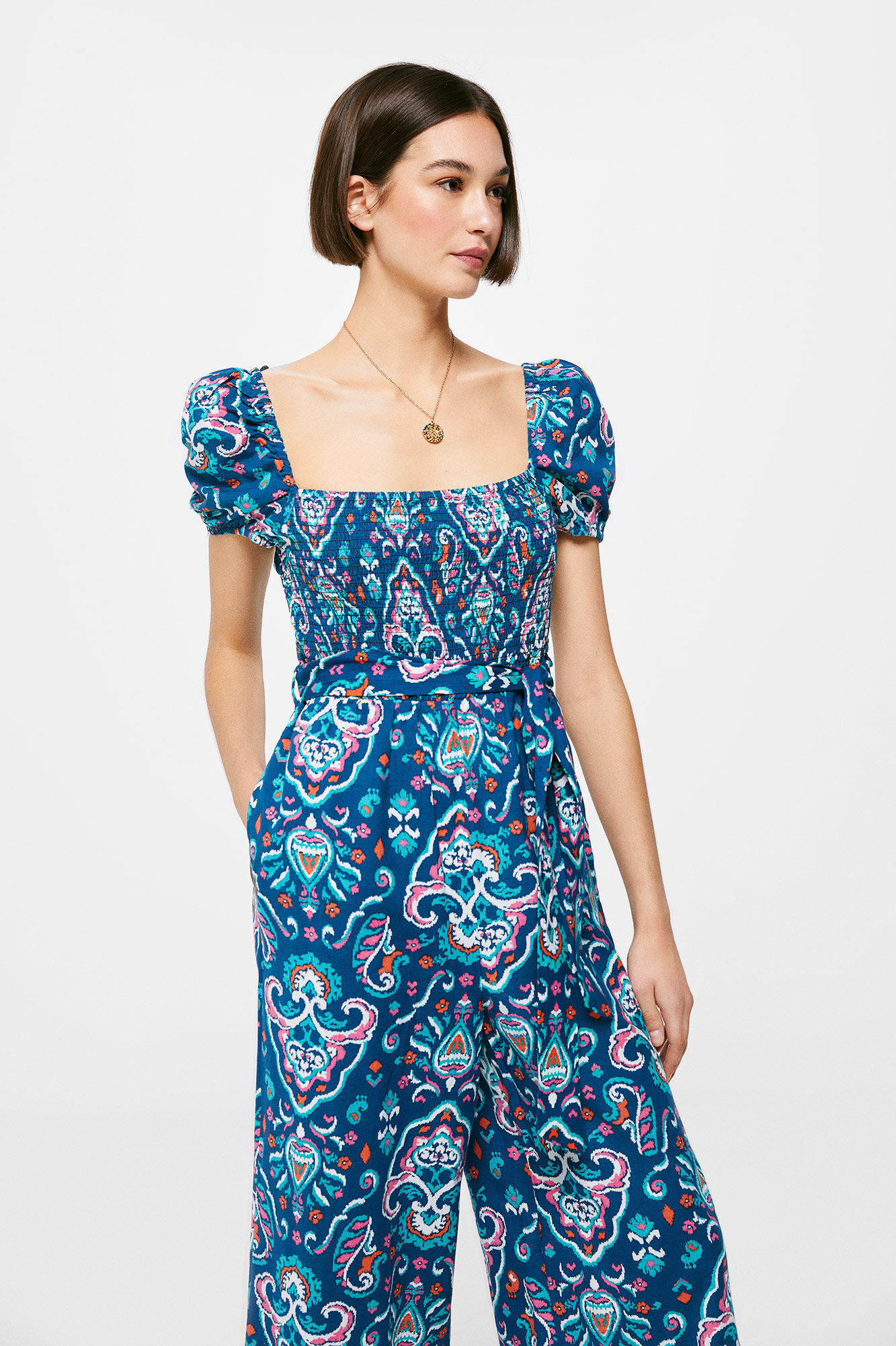 Springfield Mono Estampado Lino Algod&oacute;n marino